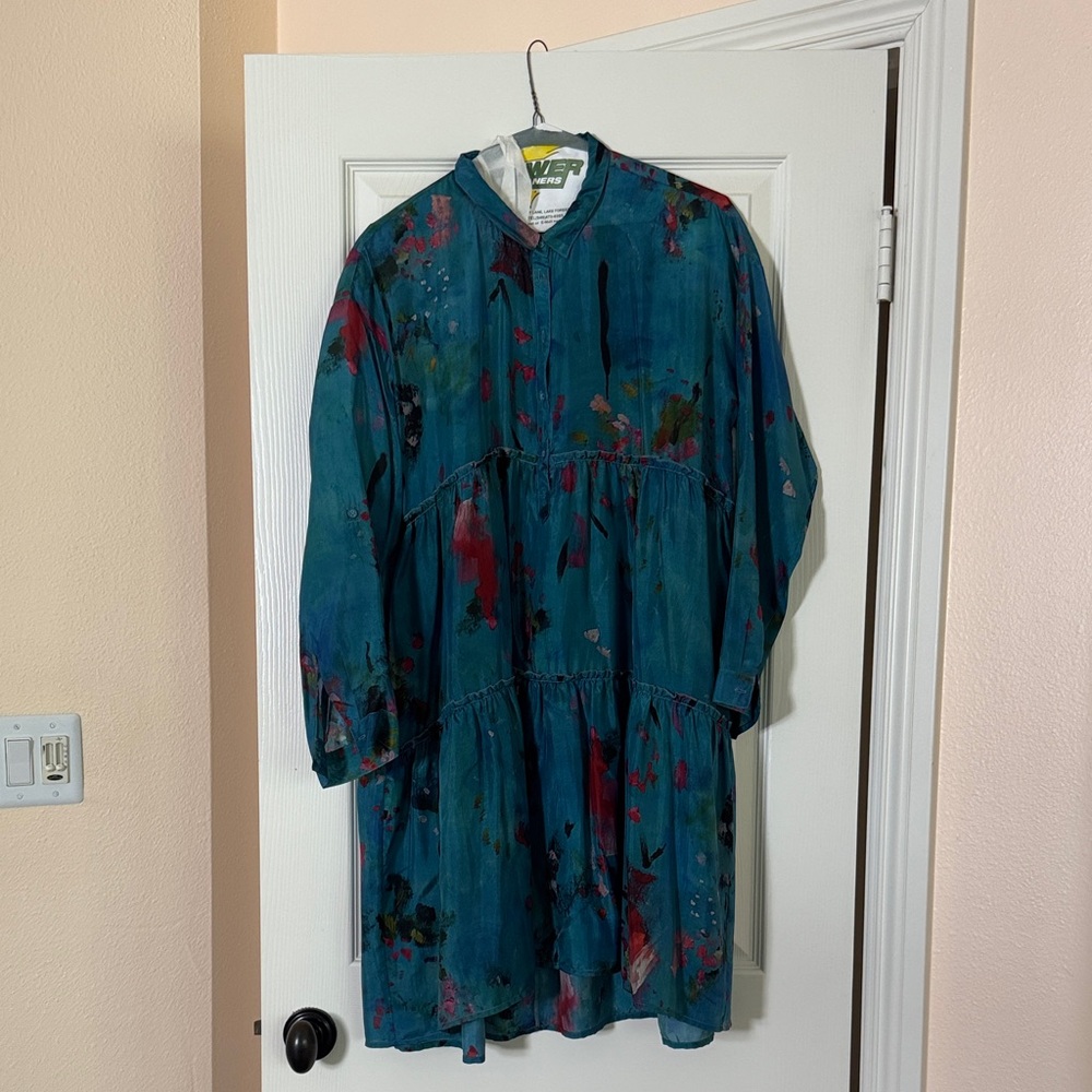 Johnny Was Teal and Red Floral Dress